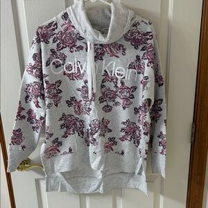 Calvin Klein Women's Gray and Purple Floral Cowl Neck Sweater